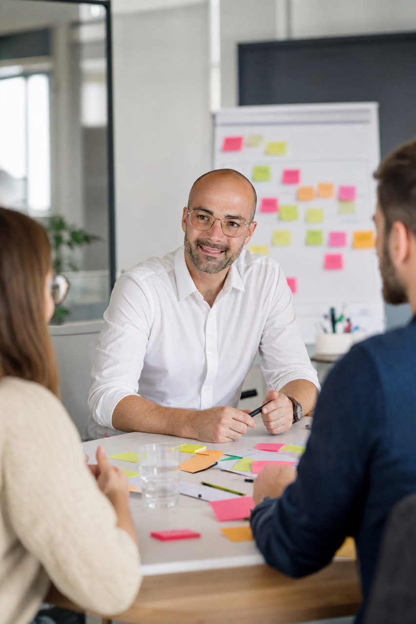 Fabian Karsch moderiert einen Workshop zur Entwicklung klarer digitaler Prozesse